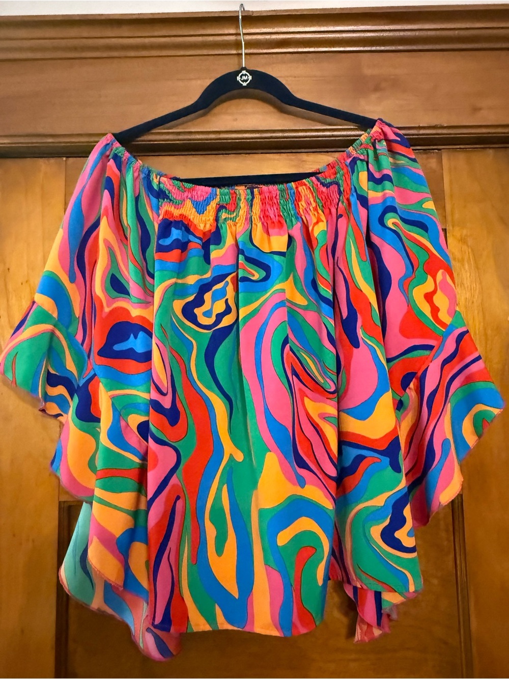 SHEIN Multicolor Off-Shoulder Swirl Print Top